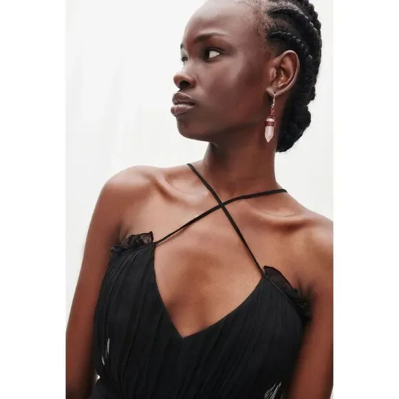 Shona Joy Lauren Cross Front Chiffon Midi Dress in Black Sz 8 Leg Cutout